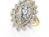 Yellow gold Marquise Cut Diamond Floral Double Halo Engagement Ring with Prong Setting_42