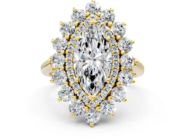 Yellow Gold Marquise Floral Double Halo Engagement Ring Setting