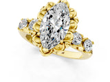 Yellow gold Marquise Cut Diamond Floral Halo Engagement Ring with Shared Prong Setting 1