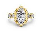Yellow gold Marquise Cut Diamond Floral Halo Engagement Ring with Shared Prong Setting