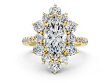 Yellow gold Marquise Cut Diamond Floral Halo Pave Band with Prong Setting_35