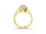 Yellow gold Marquise Cut Diamond Floral Halo Ring with Pavé Band and Prong Setting_6