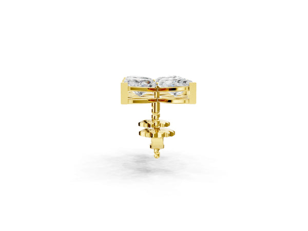Yellow gold Marquise Cut Diamond Flower Stud Earrings