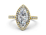 Yellow gold Marquise Cut Diamond Halo Engagement Ring with Pavé Band and Prong Setting_27