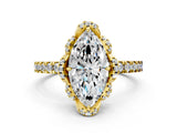 Yellow gold Marquise Cut Diamond Halo Pave Band with Four-Prong Setting_4