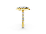 Yellow gold Marquise Cut Diamond Halo Ring with Bezel Frame and Pavé Band_5