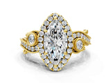 Yellow gold Marquise Cut Diamond Halo Ring with Milgrain Pavé Band and Four-Prong Setting_39