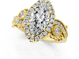Yellow gold Marquise Cut Diamond Halo Ring with Milgrain Pavé Band and Four-Prong Setting_40