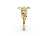 Yellow gold Marquise Cut Diamond Halo Ring with Milgrain Pavé Band and Four-Prong Setting_41