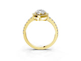 Yellow gold Marquise Cut Diamond Halo Ring with Pavé Band and Four-Prong Setting_10