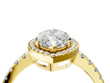 Yellow gold Marquise Cut Diamond Halo Ring with Pavé Band and Four-Prong Setting_11