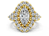Yellow gold Marquise Cut Diamond Halo Ring with Pavé Band and Four-Prong Setting_41
