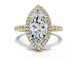 Yellow gold Marquise Cut Diamond Halo Ring with Pavé Band and Four-Prong Setting_7