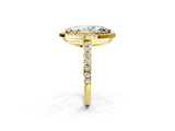 Yellow gold Marquise Cut Diamond Halo Ring with Pavé Band and Four-Prong Setting_9