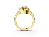 Yellow gold Marquise Cut Diamond Halo Ring with Pavé Band and Prong Setting_10