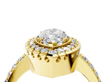 Yellow gold Marquise Cut Diamond Halo Ring with Pavé Band and Prong Setting_11