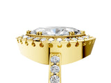 Yellow gold Marquise Cut Diamond Halo Ring with Pavé Band and Prong Setting_12