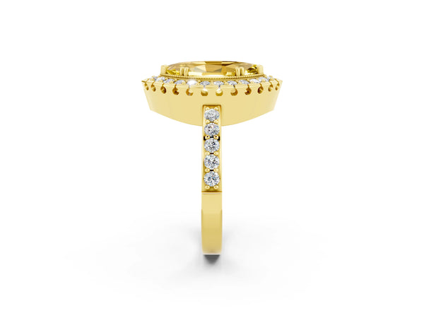 Yellow gold Marquise Cut Yellow Sapphire Halo Ring with Pavé Band and Prong Setting