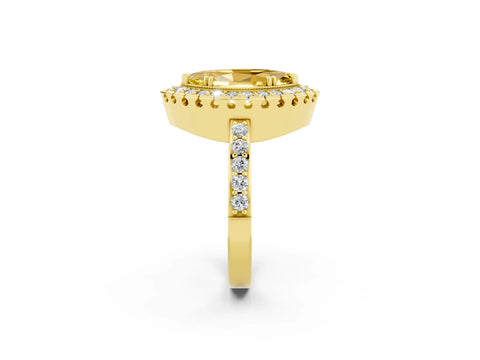 Yellow gold Marquise Cut Diamond Halo Ring with Pavé Band and Prong Setting_2