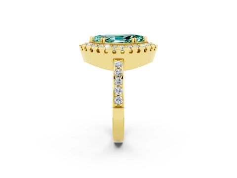 Yellow gold Marquise Cut Diamond Halo Ring with Pavé Band and Prong Setting_2