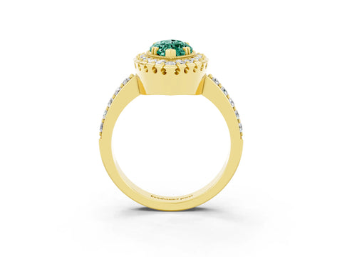 Yellow gold Marquise Cut Diamond Halo Ring with Pavé Band and Prong Setting_3