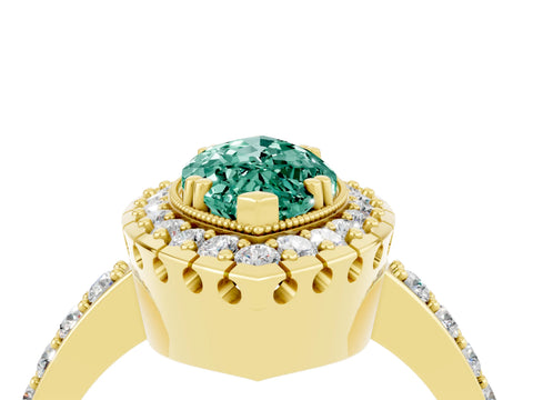 Yellow gold Marquise Cut Diamond Halo Ring with Pavé Band and Prong Setting_4