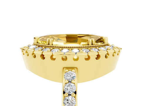 Yellow gold Marquise Cut Diamond Halo Ring with Pavé Band and Prong Setting_5