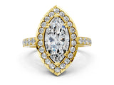 Yellow gold Marquise Cut Diamond Halo Ring with Pavé Band and Prong Setting_7
