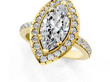 Yellow gold Marquise Cut Diamond Halo Ring with Pavé Band and Prong Setting_8