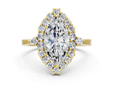 Yellow gold Marquise Cut Diamond Halo Ring with Pear Side Stones and Prong Setting_56