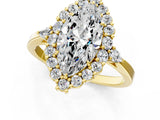 Yellow gold Marquise Cut Diamond Halo Ring with Pear Side Stones and Prong Setting_57
