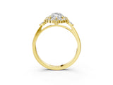 Yellow gold Marquise Cut Diamond Halo Ring with Pear Side Stones and Prong Setting_59