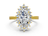 Yellow gold Marquise Cut Diamond Halo Ring with Round Brilliant Halo and Solitaire Band_104