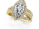 Yellow gold Marquise Cut Diamond Halo Ring with Round Split Shank and Prong Setting_37