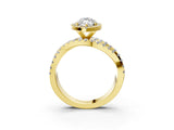 Yellow gold Marquise Cut Diamond Halo Ring with Round Split Shank and Prong Setting_39