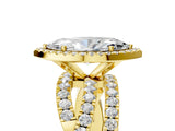 Yellow gold Marquise Cut Diamond Halo Ring with Round Split Shank and Prong Setting_41