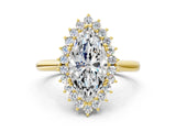 Yellow gold Marquise Cut Diamond Halo Ring with Solitaire Band and Prong Setting_69