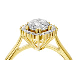Yellow gold Marquise Cut Diamond Halo Ring with Solitaire Band and Prong Setting_73