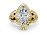 Yellow gold Marquise Cut Diamond Halo Ring with Split Shank and Bezel Accents and Four-Prong Setting_13