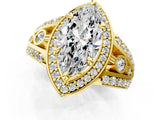 Yellow gold Marquise Cut Diamond Halo Ring with Split Shank and Bezel Accents and Four-Prong Setting_14