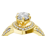 Yellow gold Marquise Cut Diamond Halo Ring with Split Shank and Bezel Accents and Four-Prong Setting_17