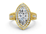 Yellow gold Marquise Cut Diamond Halo Ring with Split Shank and Bezel Accents and Prong Setting_10