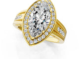 Yellow gold Marquise Cut Diamond Halo Ring with Split Shank and Bezel Accents and Prong Setting_11