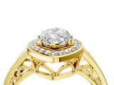 Yellow gold Marquise Cut Diamond Halo Ring with Split Shank and Bezel Accents and Prong Setting_14