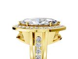 Yellow gold Marquise Cut Diamond Halo Ring with Split Shank and Bezel Accents and Prong Setting_15