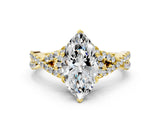 Yellow gold Marquise Cut Diamond  Halo Twist Band Solitaire Prong Setting Ring_36