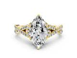 Yellow gold Marquise Cut Diamond  Halo Twist Band Solitaire Prong Setting Ring_90