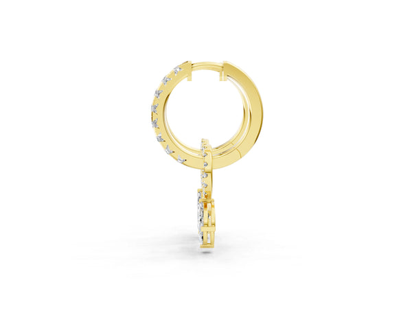 Yellow gold Round and Marquise Diamond Huggie Drop Earrings