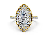 Yellow gold Marquise Cut Diamond Milgrain Floral Halo Engagement Ring with Pavé Band_21