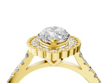 Yellow gold Marquise Cut Diamond Milgrain Floral Halo Engagement Ring with Pavé Band_25